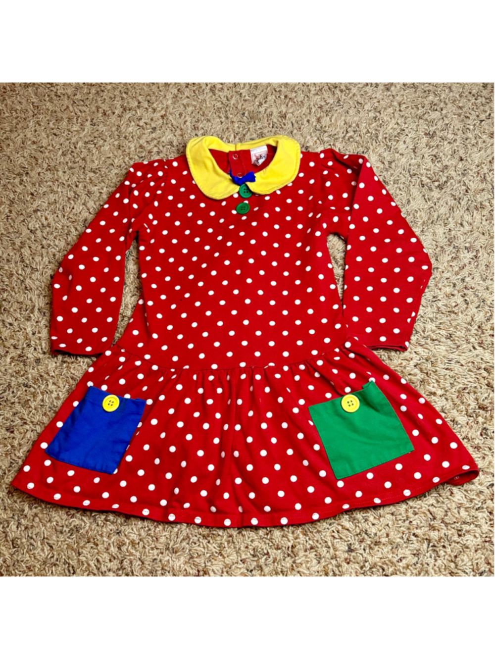 Vintage 80s Buster Brown polka dot primary color girls dress